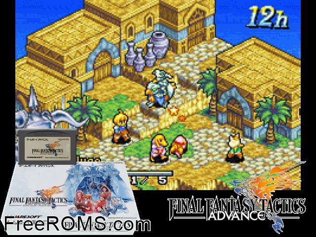 Final Fantasy Tactics Advance (Japan) Gameboy Advance game showing 3D box cover and gameplay screenshot