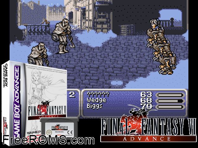 Final Fantasy Vi Advance Gameboy Advance game showing 3D box cover and gameplay screenshot