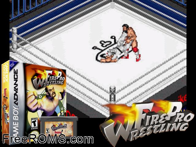 Fire Pro Wrestling Gameboy Advance game showing 3D box cover and gameplay screenshot