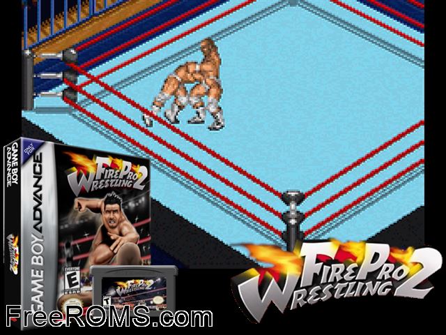 Fire Pro Wrestling 2 Gameboy Advance game showing 3D box cover and gameplay screenshot