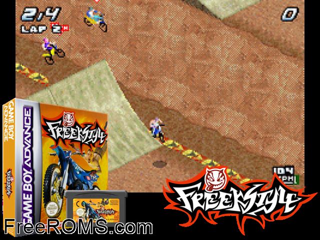 Freekstyle Gameboy Advance game showing 3D box cover and gameplay screenshot