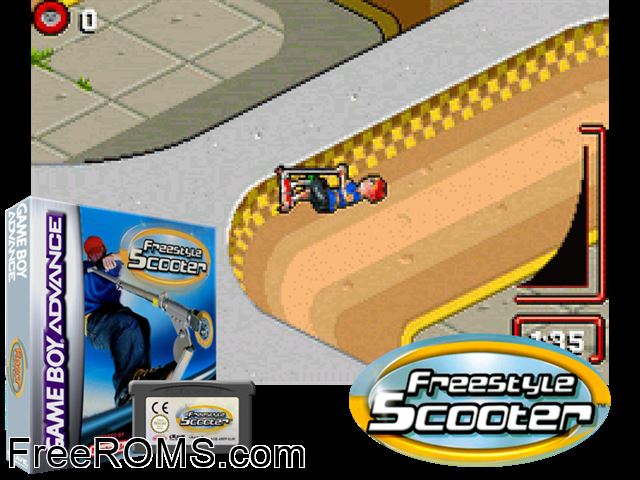 Freestyle Scooter Gameboy Advance game showing 3D box cover and gameplay screenshot
