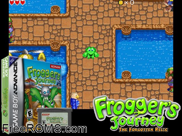 Frogger's Journey - The Forgotten Relic Gameboy Advance game showing 3D box cover and gameplay screenshot