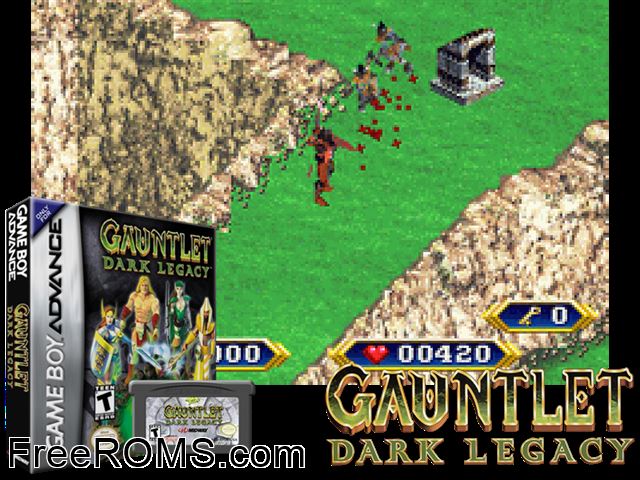Gauntlet - Dark Legacy Gameboy Advance game showing 3D box cover and gameplay screenshot