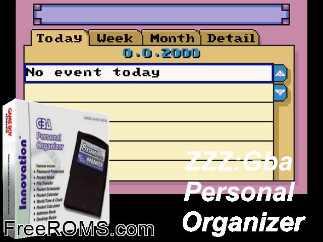 GBA Personal Organizer Gameboy Advance game showing 3D box cover and gameplay screenshot