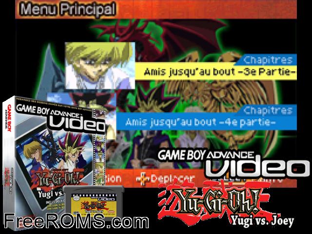 GBA Video - Yu-Gi-Oh! - Yugi Vs Joey (France) Gameboy Advance game showing 3D box cover and gameplay screenshot