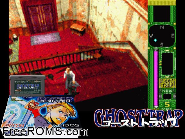 Ghost Trap (Japan) Gameboy Advance game showing 3D box cover and gameplay screenshot