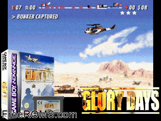 Glory Days Gameboy Advance game showing 3D box cover and gameplay screenshot
