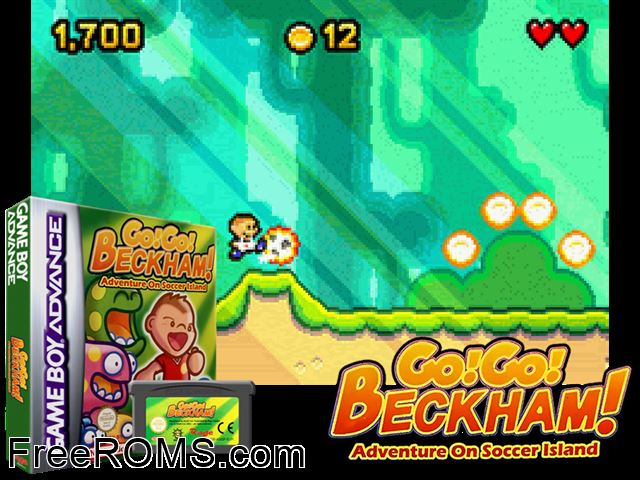 Go! Go! Beckham! - Adventure On Soccer Island Gameboy Advance game showing 3D box cover and gameplay screenshot