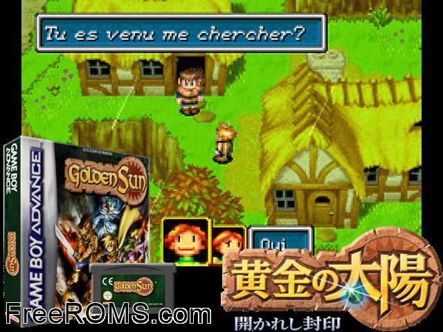 Golden Sun Gameboy Advance game showing 3D box cover and gameplay screenshot