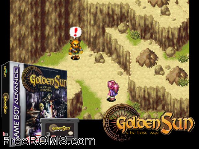 Golden Sun La Edad Perdida (Spain) Gameboy Advance game showing 3D box cover and gameplay screenshot