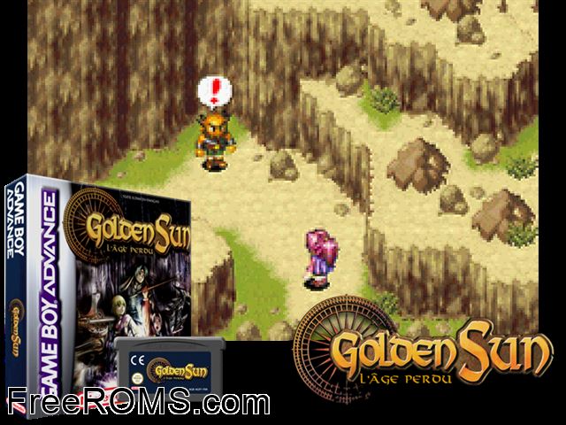Golden Sun L'Age Perdu (France) Gameboy Advance game showing 3D box cover and gameplay screenshot