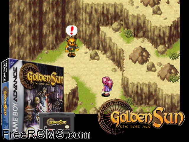 Golden Sun The Lost Age Gameboy Advance game showing 3D box cover and gameplay screenshot