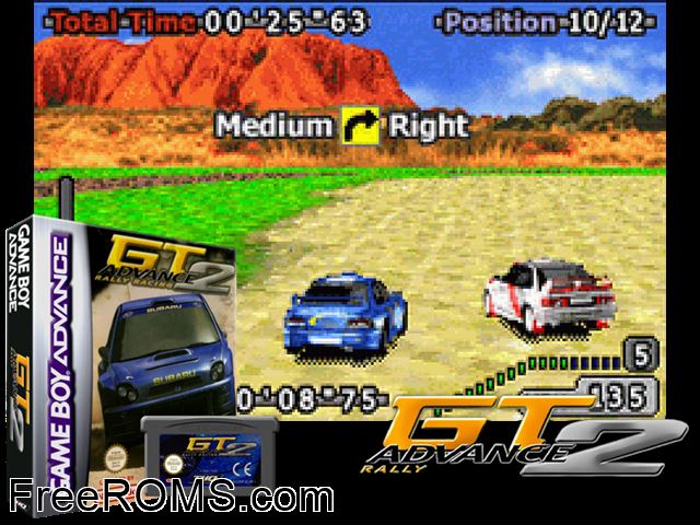 Gt Advance 2 - Rally Racing Gameboy Advance game showing 3D box cover and gameplay screenshot