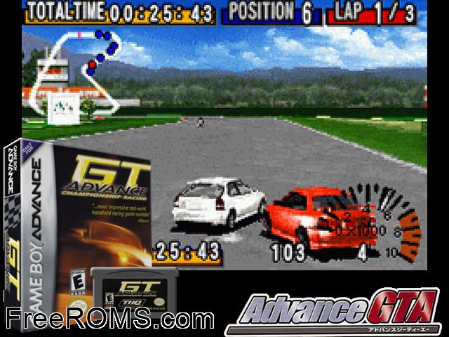 Gt Advance - Championship Racing Gameboy Advance game showing 3D box cover and gameplay screenshot