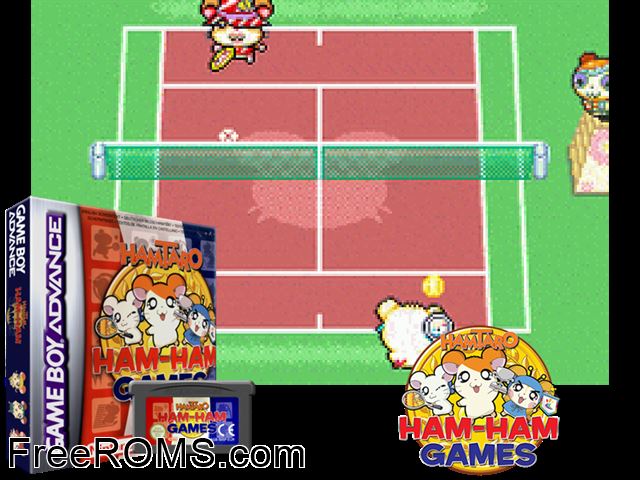 Hamtaro Ham-Ham Games (Usa/Japan) Gameboy Advance game showing 3D box cover and gameplay screenshot