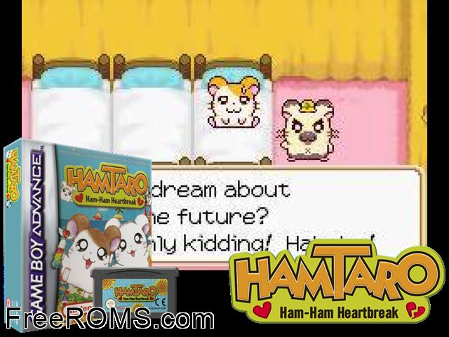 Hamtaro Ham-Ham Heartbreak Gameboy Advance game showing 3D box cover and gameplay screenshot