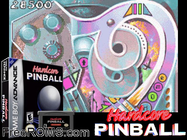 Hardcore Pinball Gameboy Advance game showing 3D box cover and gameplay screenshot