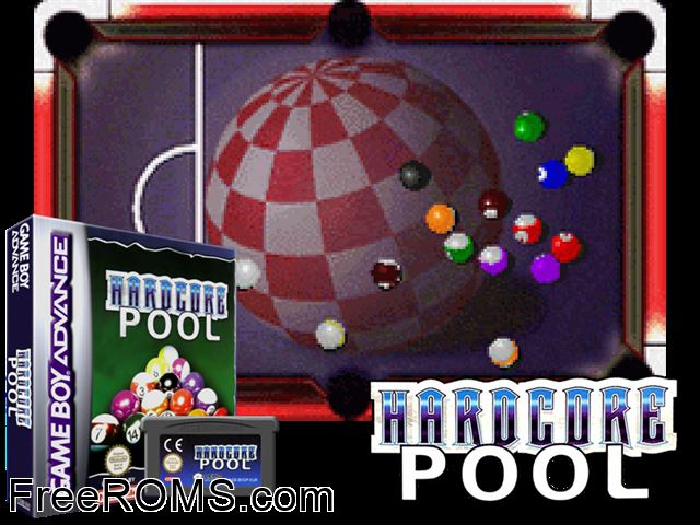 Hardcore Pool Gameboy Advance game showing 3D box cover and gameplay screenshot