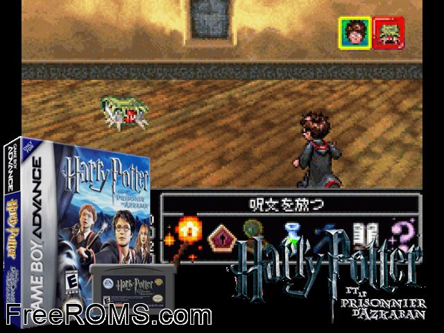 Harry Potter And The Prisoner Of Azkaban Gameboy Advance game showing 3D box cover and gameplay screenshot
