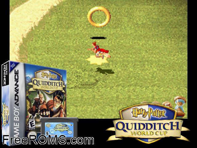 Harry Potter - Quidditch World Cup Gameboy Advance game showing 3D box cover and gameplay screenshot