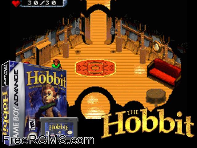 Hobbit, The Gameboy Advance game showing 3D box cover and gameplay screenshot