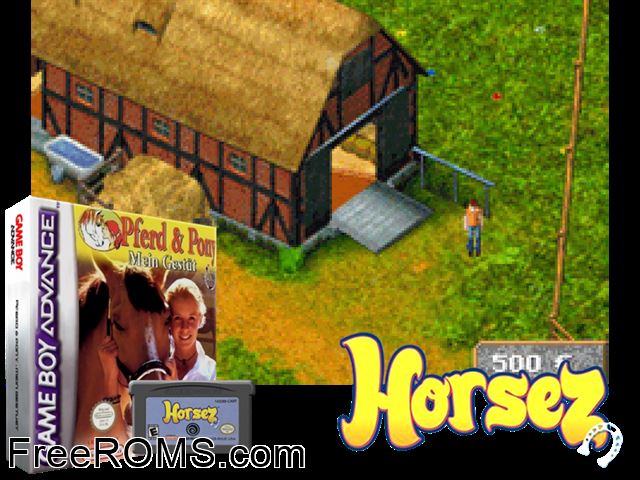 Horse And Pony - My Stud Farm Gameboy Advance game showing 3D box cover and gameplay screenshot