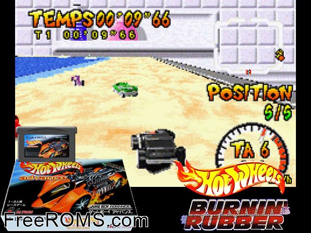 Hot Wheels Advance (Japan) Gameboy Advance game showing 3D box cover and gameplay screenshot