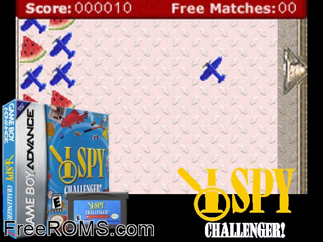 I Spy Challenger! Gameboy Advance game showing 3D box cover and gameplay screenshot