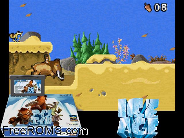 Ice Age (Japan) Gameboy Advance game showing 3D box cover and gameplay screenshot