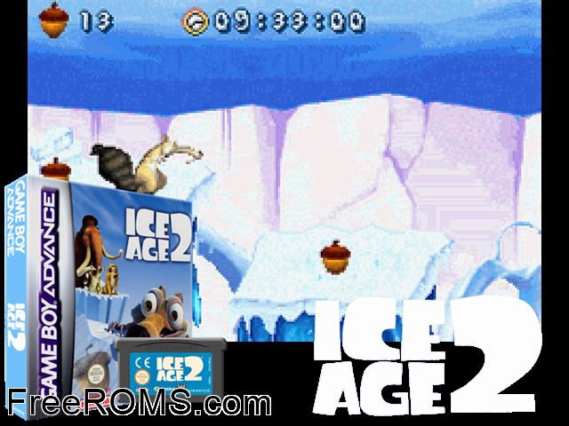 Ice Age 2 - The Meltdown Gameboy Advance game showing 3D box cover and gameplay screenshot