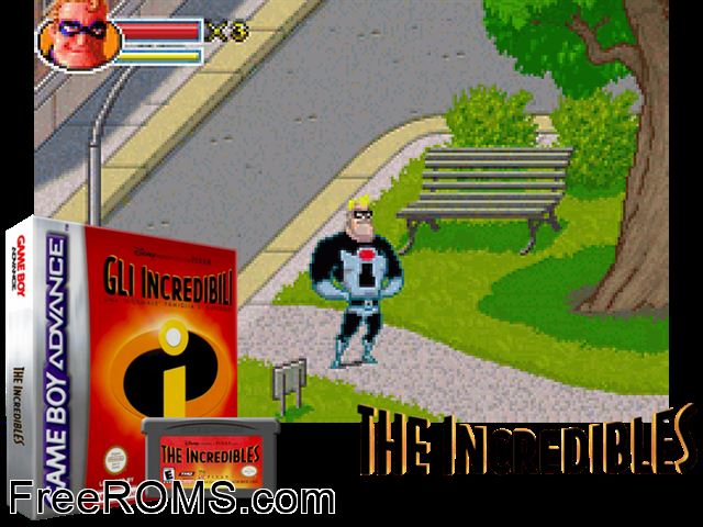 Incredibili, Gli - Una 'Normale' Famiglia Di Supereroi (Italy) Gameboy Advance game showing 3D box cover and gameplay screenshot
