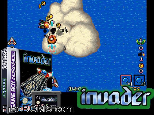 Invader Gameboy Advance game showing 3D box cover and gameplay screenshot