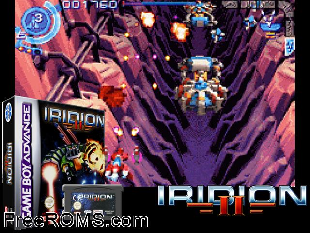 Iridion II Gameboy Advance game showing 3D box cover and gameplay screenshot