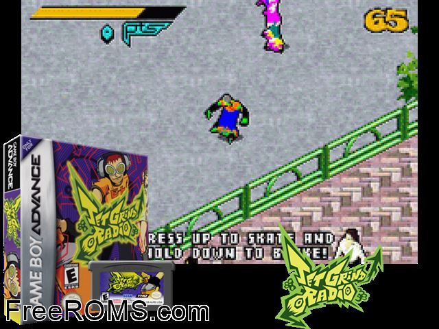Jet Grind Radio Gameboy Advance game showing 3D box cover and gameplay screenshot