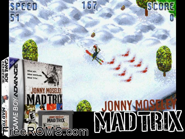 Jonny Moseley Mad Trix Gameboy Advance game showing 3D box cover and gameplay screenshot