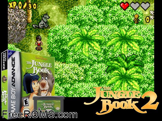 Jungle Book, The Gameboy Advance game showing 3D box cover and gameplay screenshot
