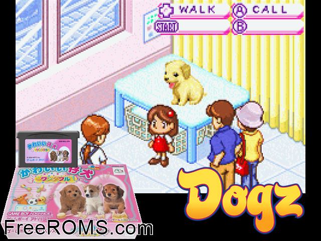 Kawaii Koinu Wonderful (Japan) Gameboy Advance game showing 3D box cover and gameplay screenshot