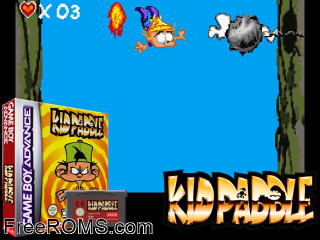 Kid Paddle Gameboy Advance game showing 3D box cover and gameplay screenshot