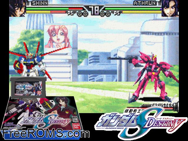 Kidou Senshi Gundam Seed Destiny (Japan) Gameboy Advance game showing 3D box cover and gameplay screenshot