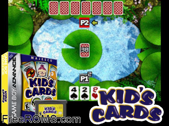 Kid's Cards Gameboy Advance game showing 3D box cover and gameplay screenshot