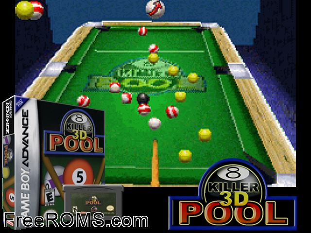 Killer 3d Pool Gameboy Advance game showing 3D box cover and gameplay screenshot