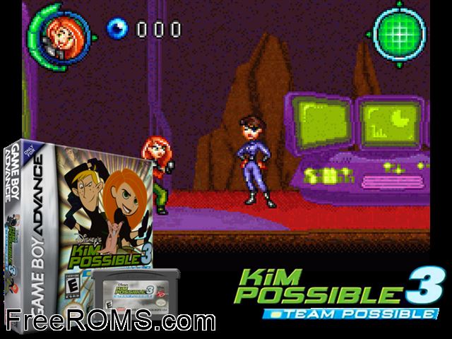 Kim Possible III - Team Possible Gameboy Advance game showing 3D box cover and gameplay screenshot