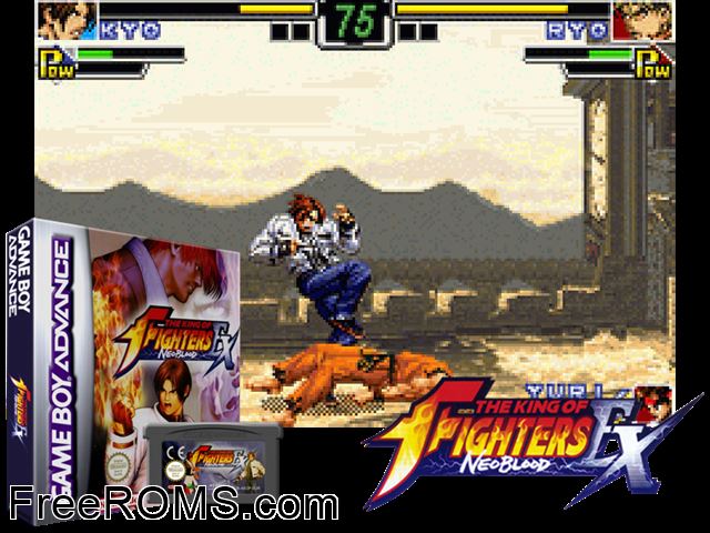 King Of Fighters Ex, The - Neoblood Gameboy Advance game showing 3D box cover and gameplay screenshot
