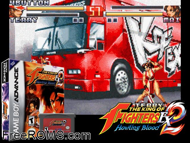 King Of Fighters Ex2, The - Howling Blood Gameboy Advance game showing 3D box cover and gameplay screenshot