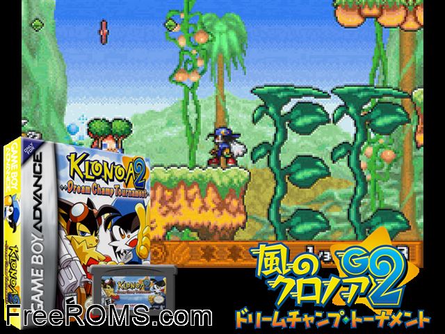 Klonoa 2 - Dream Champ Tournament Gameboy Advance game showing 3D box cover and gameplay screenshot