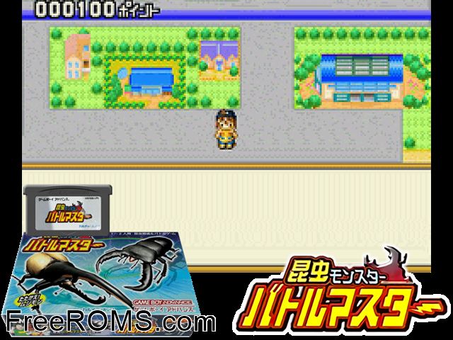 Konchuu Monster Battle Master (Japan) Gameboy Advance game showing 3D box cover and gameplay screenshot