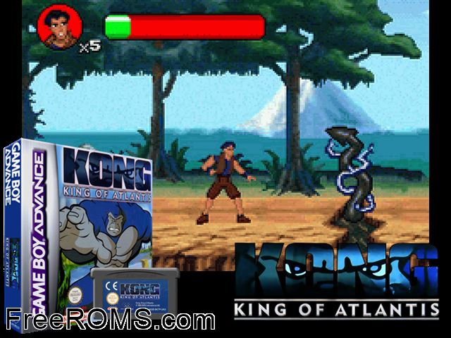 Kong - King Of Atlantis Gameboy Advance game showing 3D box cover and gameplay screenshot