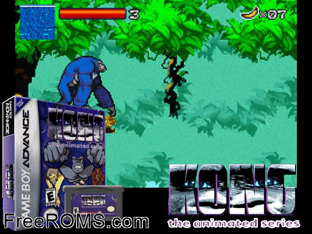 Kong - The Animated Series Gameboy Advance game showing 3D box cover and gameplay screenshot
