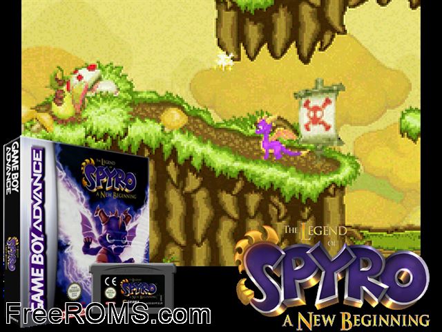 Legend Of Spyro, The - A New Beginning Gameboy Advance game showing 3D box cover and gameplay screenshot